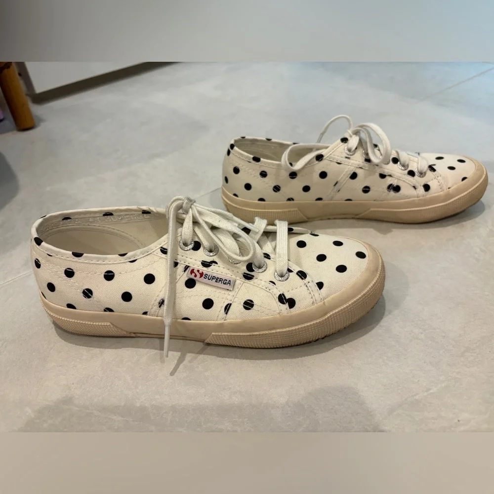 Superga 2750 Black  and White Polka Dot Sneakers Size 6.5